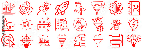 Red Business Strategy and Planning Icons Set