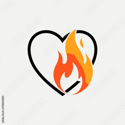 Abstract illustration of a heart with a fiery blaze symbolizes passion and deep affection