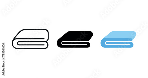 Minimalist towel icons: outline, solid, and colored versions in a row