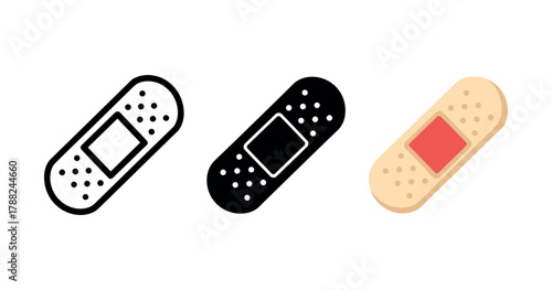 Colorful bandage icons collection in various styles