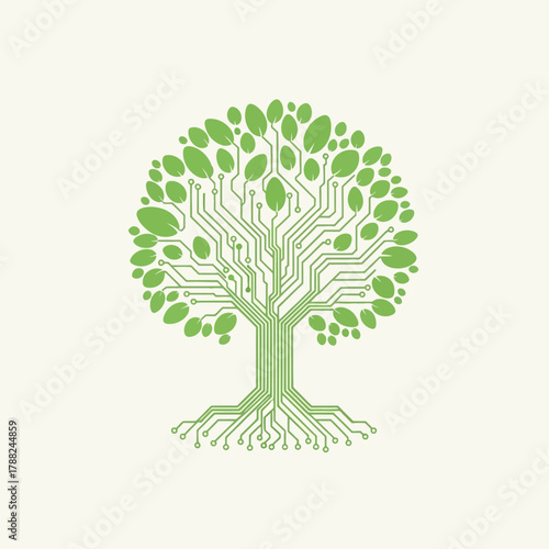 Digital nature a circuit board tree with green leaves symbolizing technology and environment