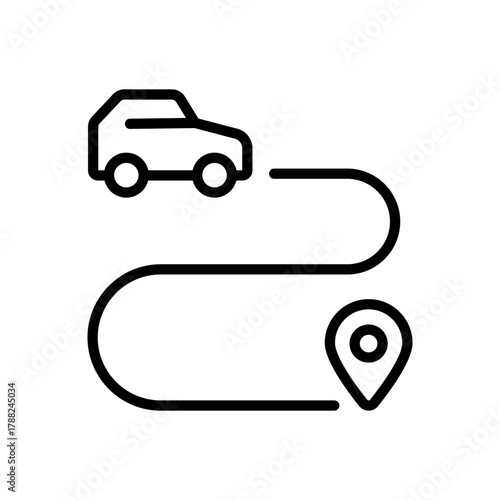 Car in map pointer outline icon. Taxi, car sharing or rental car location. Vector illustration.