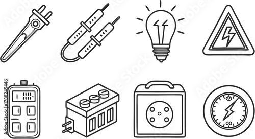 Simple Black and White Lightbulb with Lightning Bolt Symbol and Beams