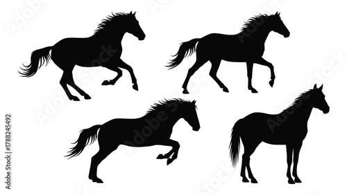 Dynamic horse silhouettes collection isolated on white background, Vector