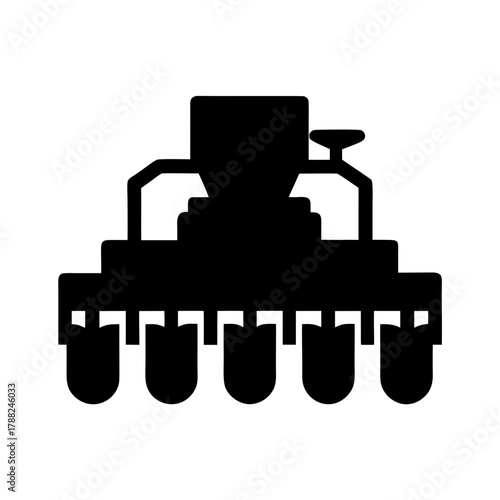 Agricultural planter machine in black silhouette