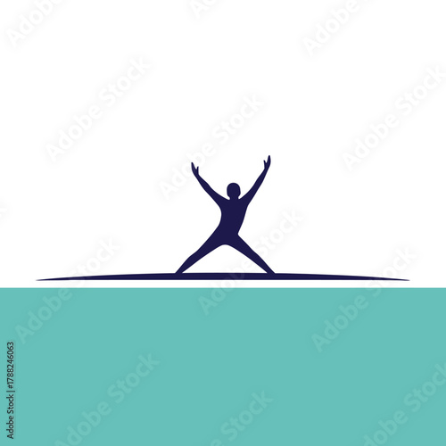 Silhouette in jubilation above horizon of color showcasing human achievement and ambition