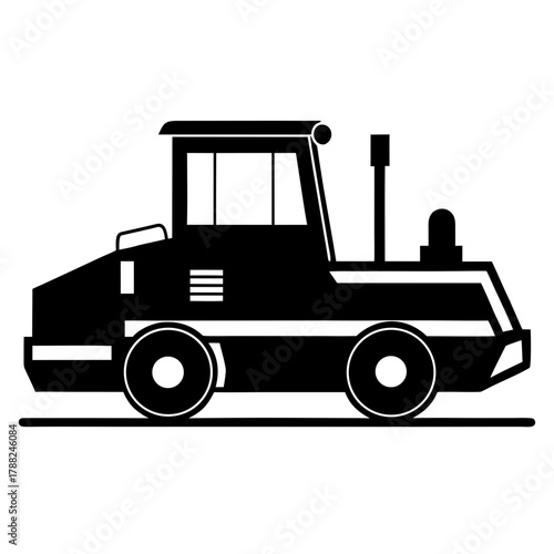 Black silhouette of a road roller construction vehicle silhouette