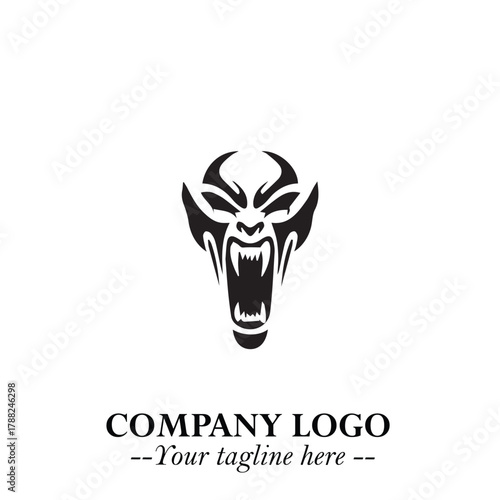 Head of Vampire Logo Symbol in Black on the White Background with Gothic Horror Vector Design