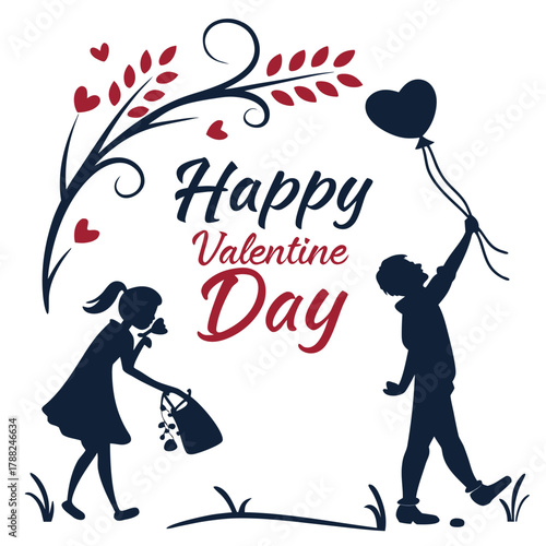 Valentine’s Day T-Shirt Vector with Kids and Heart Balloon

