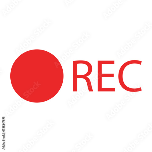 Red Circle Record Button With REC Text On White Background vector illustration