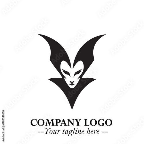 Head of Vampire Logo Symbol in Black on the White Background with Gothic Horror Vector Design