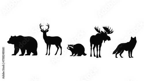 Wild animal silhouettes collection isolated on white background, Vector