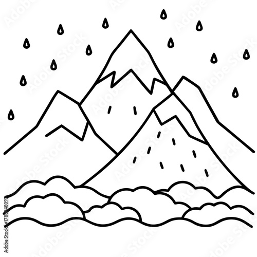 Minimalist mountain landscape with falling raindrops