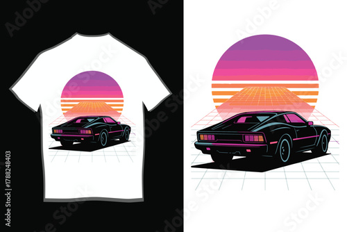 Vaporwave Retrowave Car T-Shirt Vector