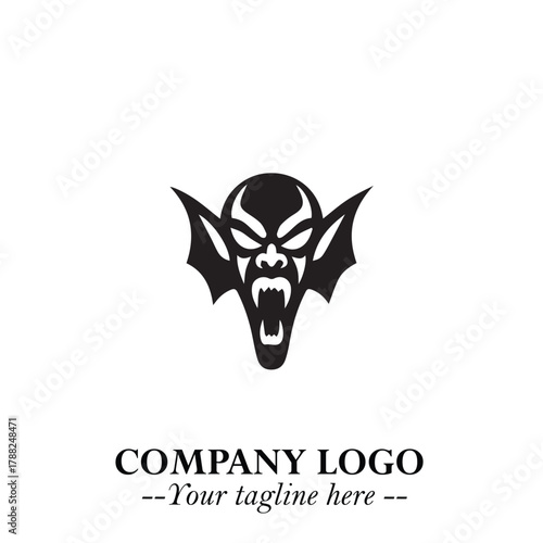 Head of Vampire Logo Symbol in Black on the White Background with Gothic Horror Vector Design