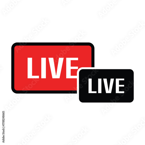 Two LIVE Rectangular Buttons One Red One Black On White live