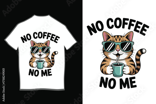 Funny Cat Cartoon Coffee Lover T-Shirt