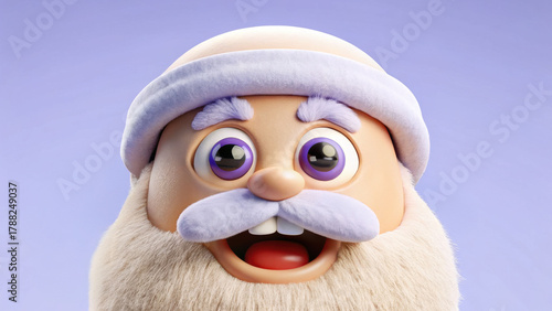 Cheerful cartoon character with fluffy beard and playful expression, wearing headband