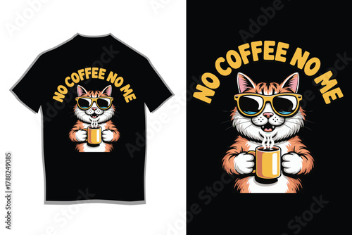 Funny Cat Cartoon Coffee Lover T-Shirt