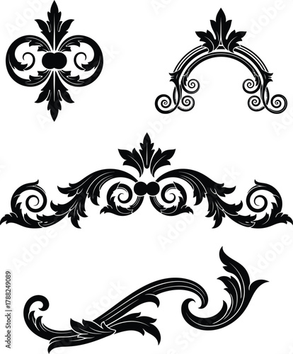Vintage baroque decorative elements set with ornate swirl design