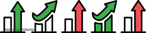 Set of upward trending bar chart icons charts graphs