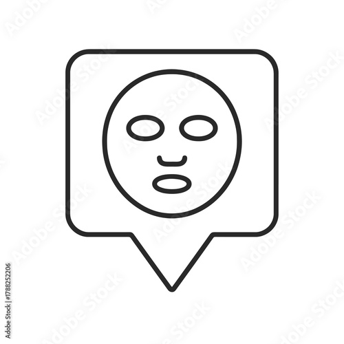 Minimalist line vector of a sheet mask in square pin shape, representing hydration, facial treatment, and self-care routine.