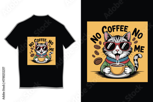 Funny Cat Cartoon Coffee Lover T-Shirt