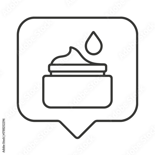 Thin-line moisturizer jar icon inside a square pin, symbolizing hydration and skincare. Perfect for cosmetic branding, dermatology visuals, and beauty dashboards.