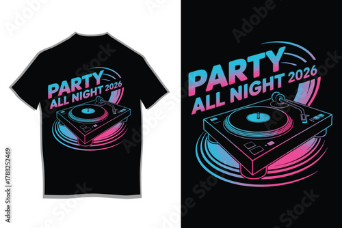 DJ Turntables Night Vibes Only Vector T-Shirt