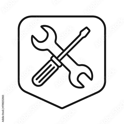 Minimalist line vector of a wrench crossed with a screwdriver in square pin shape, representing control, adjustment, and configuration tools.