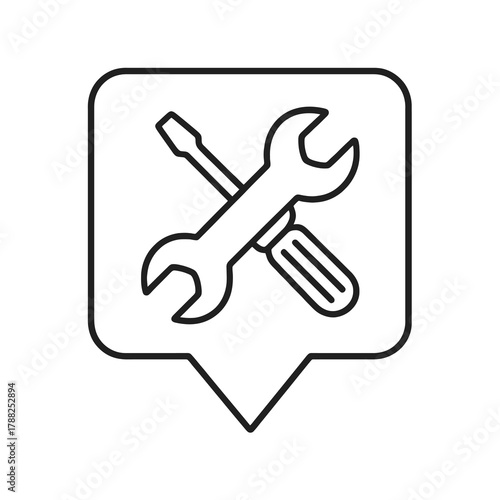 Thin-line wrench and screwdriver icon inside a square pin, symbolizing setup and repair. Perfect for configuration dashboards and system maintenance visuals.