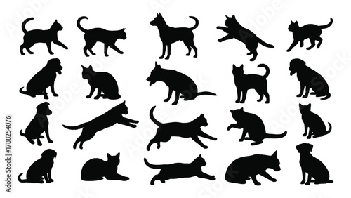 Domestic animal silhouettes isolated on white background, Vector