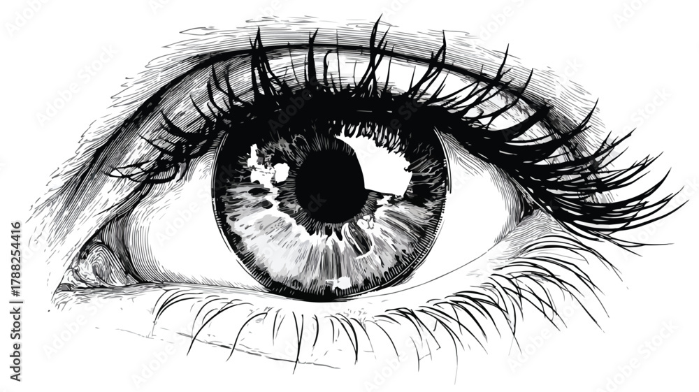 Obraz premium Detailed Black and White Human Eye Vector Illustration with Outline