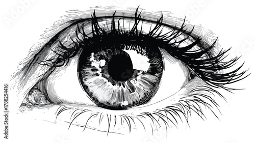 Detailed Black and White Human Eye Vector Illustration with Outline