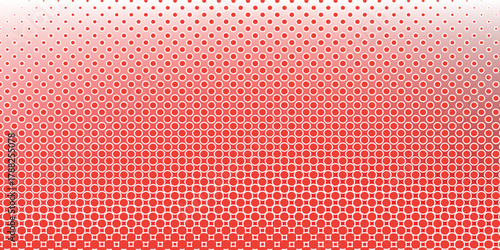 Red color halftone gradient texture. Vanishing cartoon polka dot background. Repeating dotted gradation pattern. Fading comic pop art overlay backdrop. Raster halftone effect wallpaper. Vector
