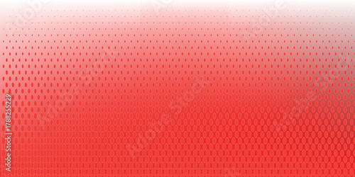 Red color halftone gradient texture. Vanishing cartoon polka dot background. Repeating dotted gradation pattern. Fading comic pop art overlay backdrop. Raster halftone effect wallpaper. Vector