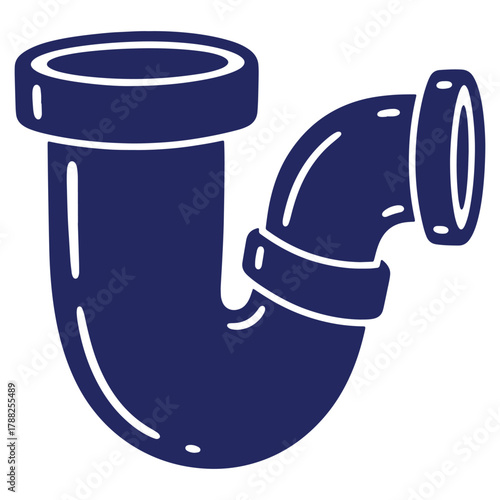 Stylized plumbing trap vector illustration on a clean white background representing home repair and maintenance services with smooth lines