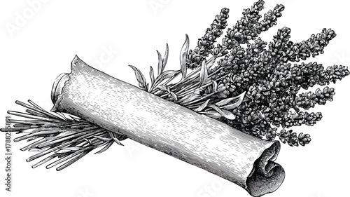 Elegant Lavender Flowers Bundle with Decorative Scroll Vector Illustration