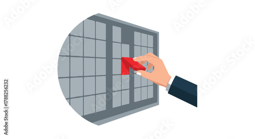 Hand placing a red upward arrow into a grid, symbolizing business growth, positive market trends, and achieving strategic company objectives.