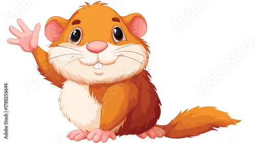 Cute Animal Cartoon Waving Hand Vector Illustration with Outline