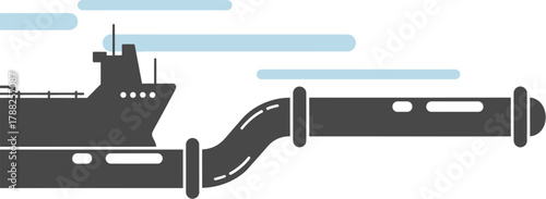 Seamless liquid transport system illustrating marine vessel docking with extensive underwater pipeline for efficient cargo transfer of resources