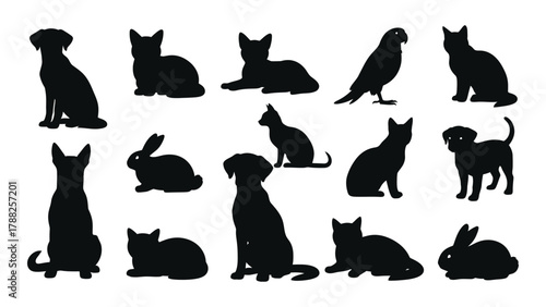 Collection of animal silhouettes isolated on white background, Vector