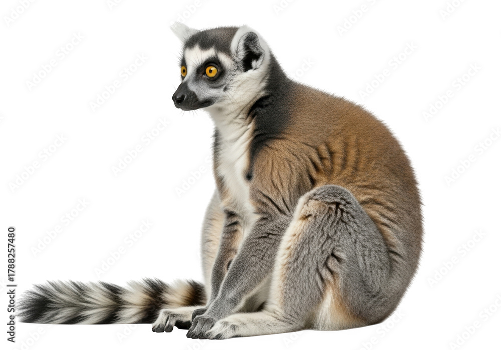 Obraz premium Ring tailed lemur sitting cute animal madagascar wildlife primate mammal fauna zoo exotic madagascar isolated on transparent background