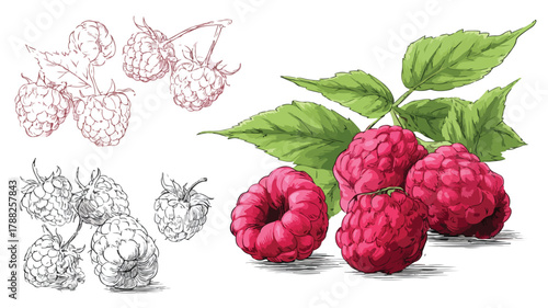 Vibrant Collection of Raspberries and Raspberry Vector Illustrations