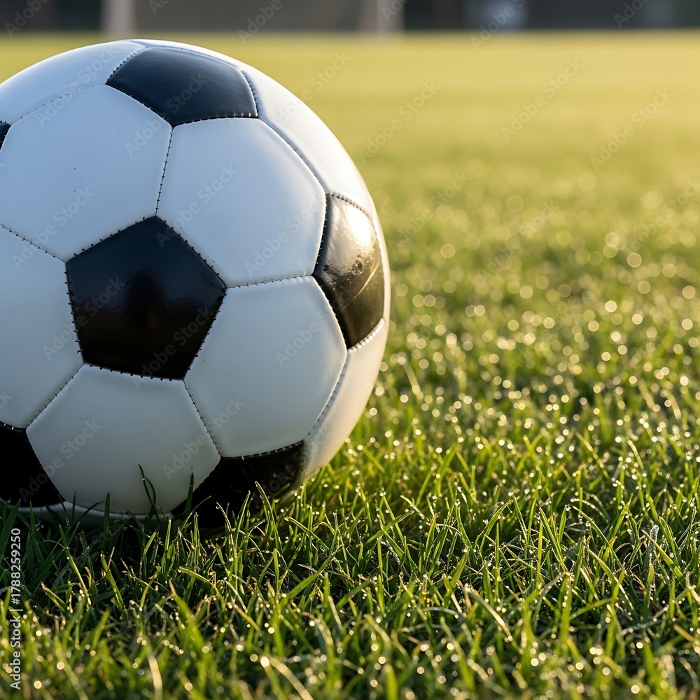 Obraz premium Close up of Soccer Ball on Grass Ready for the Game