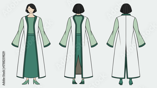 A robe featuring a green and white pattern, showcasing a stylish and vibrant design..eps