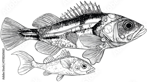 Underwater Scene with Fish Drawing in Vector Format