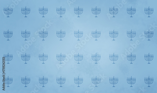 Seamless Repeat Pattern of Menorah Silhouette on Light Blue Grunge Background