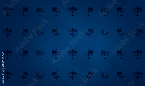Seamless Repeat Pattern of Menorah Silhouette on Navy Grunge Background