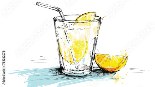 Refreshing Lemonade Glass with Straw Vector Illustration for Designs